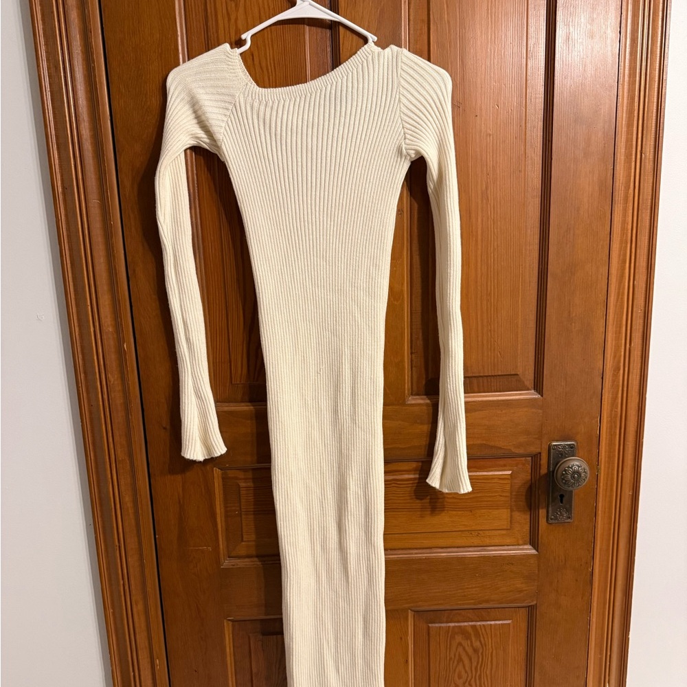 Pretty little thing cream knit midi maternity dress